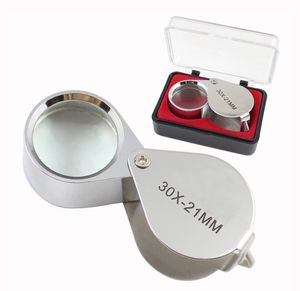 Mini 30x21mm Jewelers Loupes Magnifying Glass 30x Foldable Silver Magnifier for Jewelry, Portable 30x21mm Loupe with Retail Box