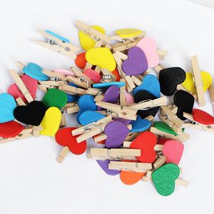 3cm Colorful Photo Heart Clothes Socks Cute Clips Racks Home Decor Hanging Pegs Wooden Hangers Clothespins Supplies