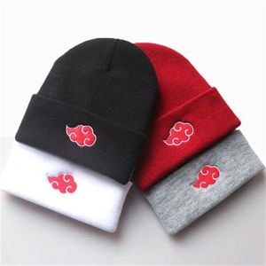 Berretti Donna Autunno Inverno Cappello caldo Anime Akatsuki Cosplay Red Cloud Ricamo Cappellini per uomo Cofano lavorato a maglia Unisex GC1334