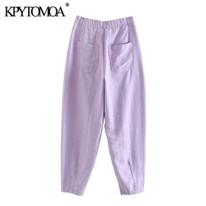 KPYTOMOA Kobiety Chic Masowe Pockets Harem Pants Vintage High Talia Zipper Fly Kobieta Kolejki