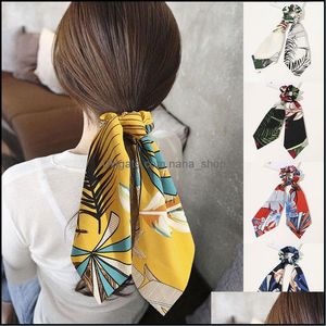 Ponny Tails Holder Hair Jewelry New Bohemian Bow Scrunchies Ponytail Scarf Elastic Hairbands For Women Ties Flower Print Ribbon Accessories D