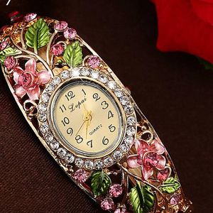 Bracelete de flores multicolorida Relógio feminino feminino Relogio retro Luxo shinestone Relógios Relógio RELOJ MUJER SAATI ZEGAREK