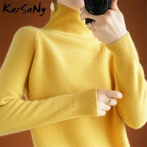 Maglione spesso lavorato a maglia da donna autunno per donna inverno caldo dolcevita nero donna maglione lavorato a maglia giallo allentato maglioni donna Top 210203