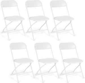 4 Pack White Plastic Folding Chair Party Chairs Stackbar inomhus utomhusstol med stålram 330 kg för bröllop bakgård evenemang möte hus festivaler middag