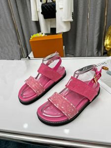 2022 Designer Woman Paseo Flat Comfort Sandals Luxury Summery Denim Sandy Beach Slippers Slides Storlek 35-42