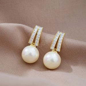 Mode moderne imitatie parel geometrische bengelen oorrang sieraden voor vrouwen charm vintage stud oorbellen bruiloftsfeest sieraden geschenken