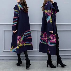 Kvinnors ull blandar Womensloose 2022 Ytterkläder Kvinna Autumn Winter Fieece Coats Korean Version Blomma Färg överrock Stor storlek 6xl Bery2