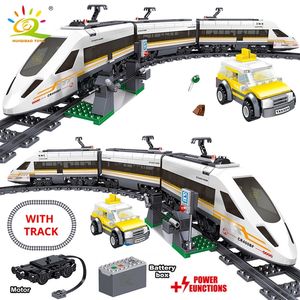 HUIQIBAO 641 stücke Batterie Power Elektrische Stadt Zug Hochgeschwindigkeitsschiene Bausteine Eisenbahngleis Set Ziegel Kinder Spielzeug 220715