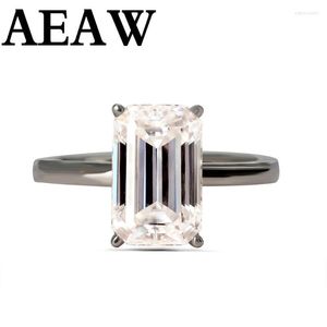 Cluster anneaux solide 18k or blanc 3 7x11mm Moisanite Ring Engagement Emerald Cut Lab Grown Diamond Wedding for Women Edwi22