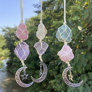Pendant Necklaces Natural Gemstone Healing Crystal Reiki Stone Moon Car Hangings Hand woven Coloured Sun Catchers Wall Ornament Home Decor