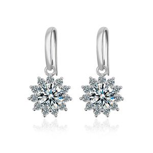 Dangle & Chandelier Trendy 1-2ct D Color Sunflower Moissanite Earrings For Women 925 Sterling Silver Plated Platinum Drop Gift
