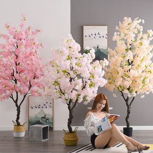 Künstliche Kirsche Blumen Baum Bonsai Simulation Innen Grünpflanzen mit Topf für Home Decor Wohnzimmer Ornament