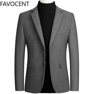 Wysokiej jakości męski garnitur wełniany mieszanki wełniane wełniane wełny zwykłe Blazery Mężczyźni Suit Top Male Solid Business Casual Mens Coats and Jackets 220514