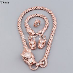 Donia Schmuck Luxus-Halskette, europäische und amerikanische Mode, Leoparden-Titan-Mikro-Intarsien-Zirkon-Armband, Ohrringe, vierteiliges Designer-Bankett-Geschenk