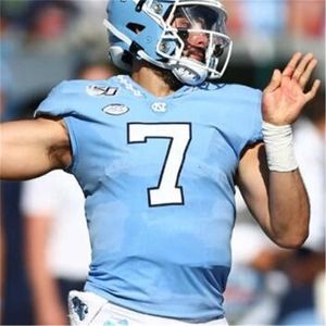 Maglia Xflsp North Carolina Football cucita 7 Sam Howell 10 Mitchell Trubisky NCAA 150TH Uomo blu bianco nero maglie