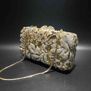 Evening Bags Xiyuan Gold Pochette Soiree Women Evening Bag Classical Flower Clutch Party Purse Wedding Fancy Pattern Diamond Crystal Bags 220321