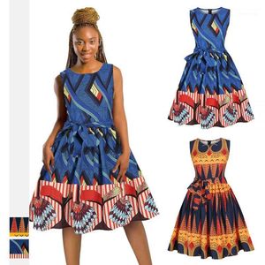 Etniska kläder 2022 Afrikanska klänningar för kvinnor Summer Casual Product Digital Print Pinting Zipper Temperament ärmlös Midi -klänning med bälte