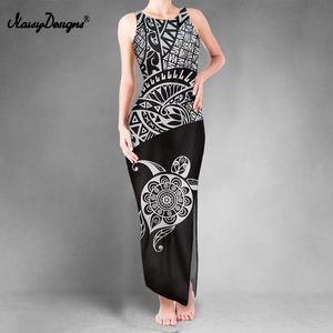 Noisydesigns Kadın Yaz Elbisesi Hibiscus Deniz Kaplumbağı Baskıları Çift Yarım Yelek Vestido de Mujer Siyah Robe Femme Drop 220627