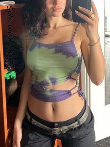 Women's Tanks & Camis Side With Me 2022 Summer Cropped Corset Sexy Print Women's Tank Top Tie Dye Off Shoulder Sleeveless Party Club Wom