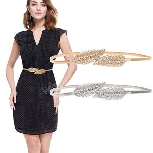 Fashion Women Metal Vintage Belt Leaf Stylish Metal Golden Silver Leaves Design Chain Belt Womens Waist Elasticity