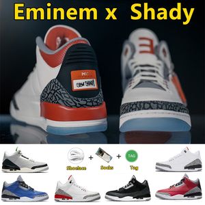 Eminem X Shady  3 Мужские Баскетбольные Обувь Огонь Кардинал Красный UNC Международный рейс 3М Черный Цемент Спорт Синий Белый Цемент Фрагмент Спортивные кроссовки 36