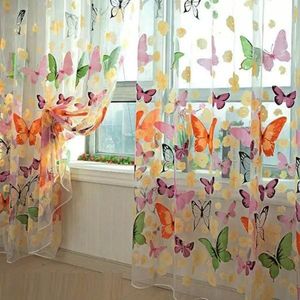 Vorhangvorhänge, transparente Schmetterlingsjalousien für Wohnzimmer, Schlafzimmer, bunter Voile-Tüll, Küchenfenster-Behandlungen, Flächenvorhänge