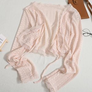 Women's Jackets Thin Lace Women Cardigans Outerwear 2022 Summer Long Sleeve All-Matched Female Cropped Tops Sun ProtectionWomen's