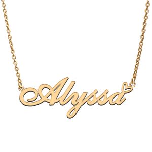 Alyssa namn halsband för kvinnor älskar hjärta guld namnplatta hänge flicka rostfritt stål namnplatterad flickvän födelsedag juluttalande smycken gåva