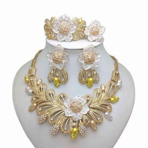 Kingdom Ma Dubai Gold Jewelry Set for Women African Wedding Bridal Charm Necklace Earrings Armband Ring Pendant Jewelry Set H220422