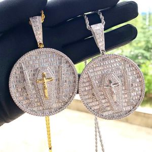 Chains Hip Hop Iced Out Bling Baguette 5A Cubic Zirconia Gun Jesus Round Pendant Necklaces With Cuban Chain For Men Fashion JewelryChains