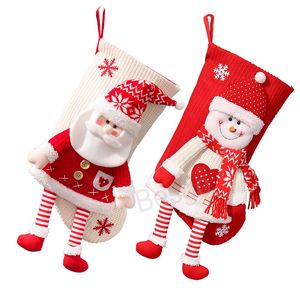 Julstrumpa Santa Claus Gift Candy Bag Sock Knit Snowman Stockings Xmas Tree Hanging Decorations Socks Children Candy Påsar BH7264 TYJ