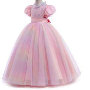 Estoque de a anos de renda Tulle Flower Girl Dresses Brows Primeiro vestido de comunhão da Santa Comunhão Rainbow Princesa vestido de casamento Vestido de festa