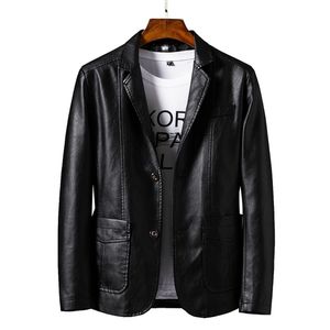 Män Autumn Motorcykel Kausal Vintage Leather Jacket Coat Men Fashion Biker Button Pocket Design Pu Leather Jacket Men 6xl 201128