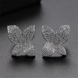 2022 Stud Earrings Luxury Jewelry 18K White Gold Fill Pave White Sapphire CZ Diamond Gemstones Party Promise Women Flower Earring For Lover Gift