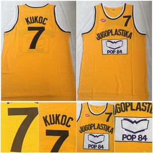 NA85最高品質1 Toni Kukoc Jersey 7 Jugoplastika Split Moive Collegeバスケットボールジャージイエロー100％ステッチサイズS-2xl