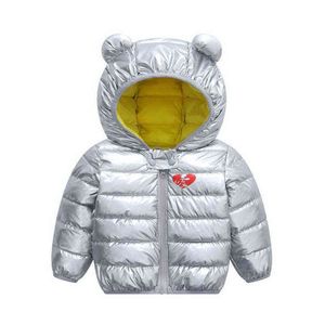 秋の冬の男の子の女の子は暖かいコートの子供を保持する明るいシルバーダウンジャケットアウターウェアキッズスノーーツJ220718