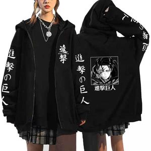 Anime Attack na Titan Hoodie Levi Ackerman Hooded Płaszcz zamek błyskawiczny Casual Pullovers Harajuku Swearshirts Unisex Hip Hop Zip Kurtka