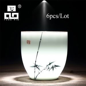 Tangpin 6 PCS伝統的なセラミックティーカップ6秒間の中国のKung Fu Porcelain Teas Drinkware 150ML LJ200821の手描きセット
