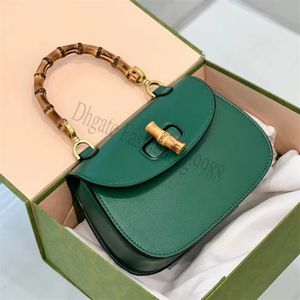 Borse a tracolla in bambù verde Borse a mano piccola con manico superiore Patta in vera pelle Dimensioni 20x15cm Borsa a mano a tracolla Hobos da donna Borse di lusso Designer TopQuality Mini Totes