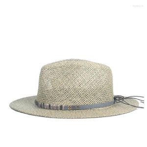 Chapéus de aba larga 100% Raffia Straw Summer Mulheres Mulheres viajam de praia Sun Hat chapéu elegante lady fedora panamá sunbonnet sunhat tamanho 56-58cm1 Davi22