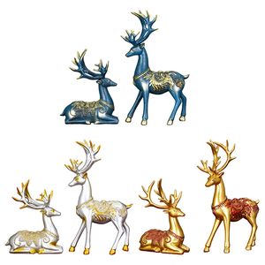 1 Pair Resin Deer Decorative Objects Statue Figurine Home Room Decor Crafts Sculpture Modern Art Store Desktop Crafts