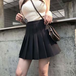 Summer Korean Skirt Pleated School Skirt Shorts High Waist Sexy Mini Japanese Skirt Black White Plus Size 210315