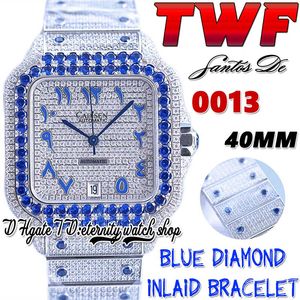 TWF tw0013 Japan Miyota Automatic Mens Watch Blue Big Diamonds Bezel Fully Iced Out Diamond Dial Arabic Markers Stainless Bracelet Super Edition eternity Watches