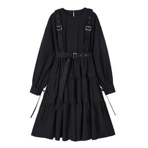 Casual Dresses Gothic Style Black Long Dress Women Punk Sleeve Lace Up Vintage Midi Fashion Halloween Cosplay Loose VestidosCasual