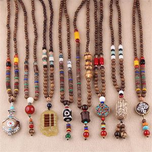 Ethnic Retro Long Wooden Sweater Chain Bodhi Pendant Bead Necklace Men And Women Cotton Linen Pendant Accessories294B