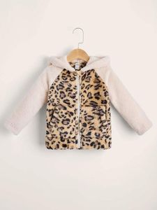 Criança meninos leopard painel raglan manga com capuz teddy jaqueta ela