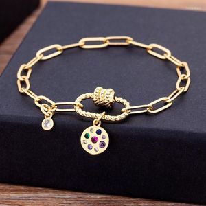 Link Chain Charm Bracelet for Mull Men Moda Gold Color Copper Zircon Pingents Diy Pingents Bohemian Jewelry Gift Inte22