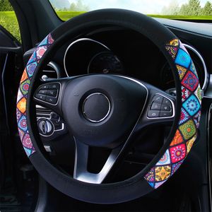 38cm Elastic Car Steering Wheel Covers Ethnic Style Print Anti-slip DIY Styling Cover Automotive Interior Accessories