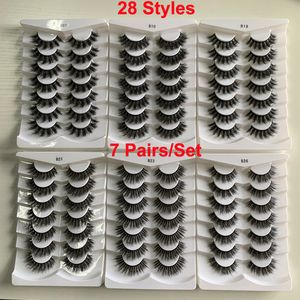 2022 False Eyelashes Cat-Eye Natural Fluffy Faux Mink Lashes 8D Wispy Soft Lashes 7 Pairs Pack 28 Styles Dramatic Long Thick Volume Eyelash Handmade