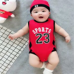 Çocuklar erkek bebek tasarımcı kıyafetleri atlayanlar yürümeye başlayan bebek basketbol 23 baskı kısa kollu romper şapka bebek tırmanıyor% 100 pamuk tulumlar